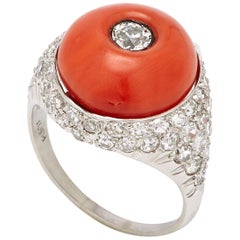 Art Deco Coral Diamond Ring