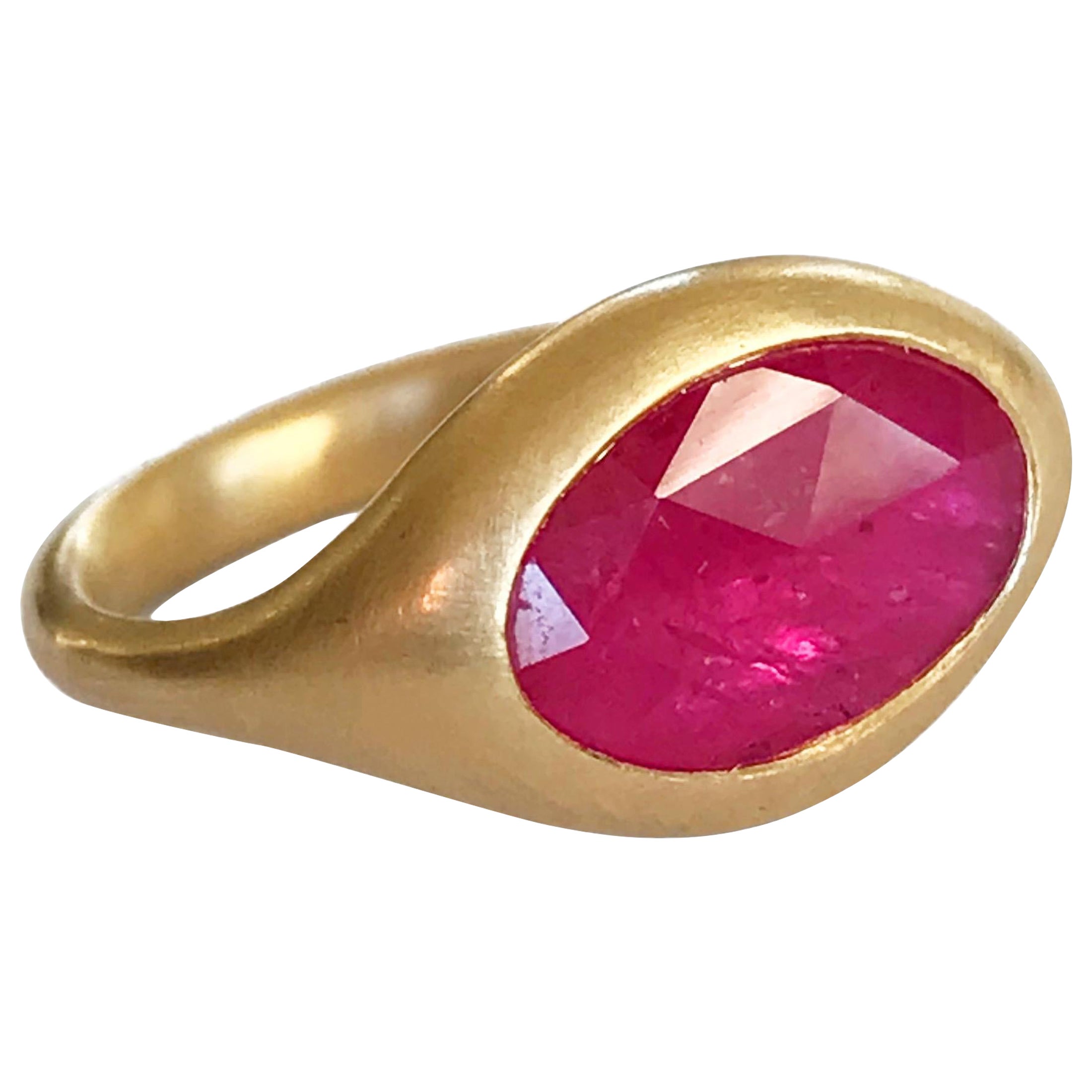 Dalben Oval Rose Cut Slice Ruby Yellow Gold Ring For Sale