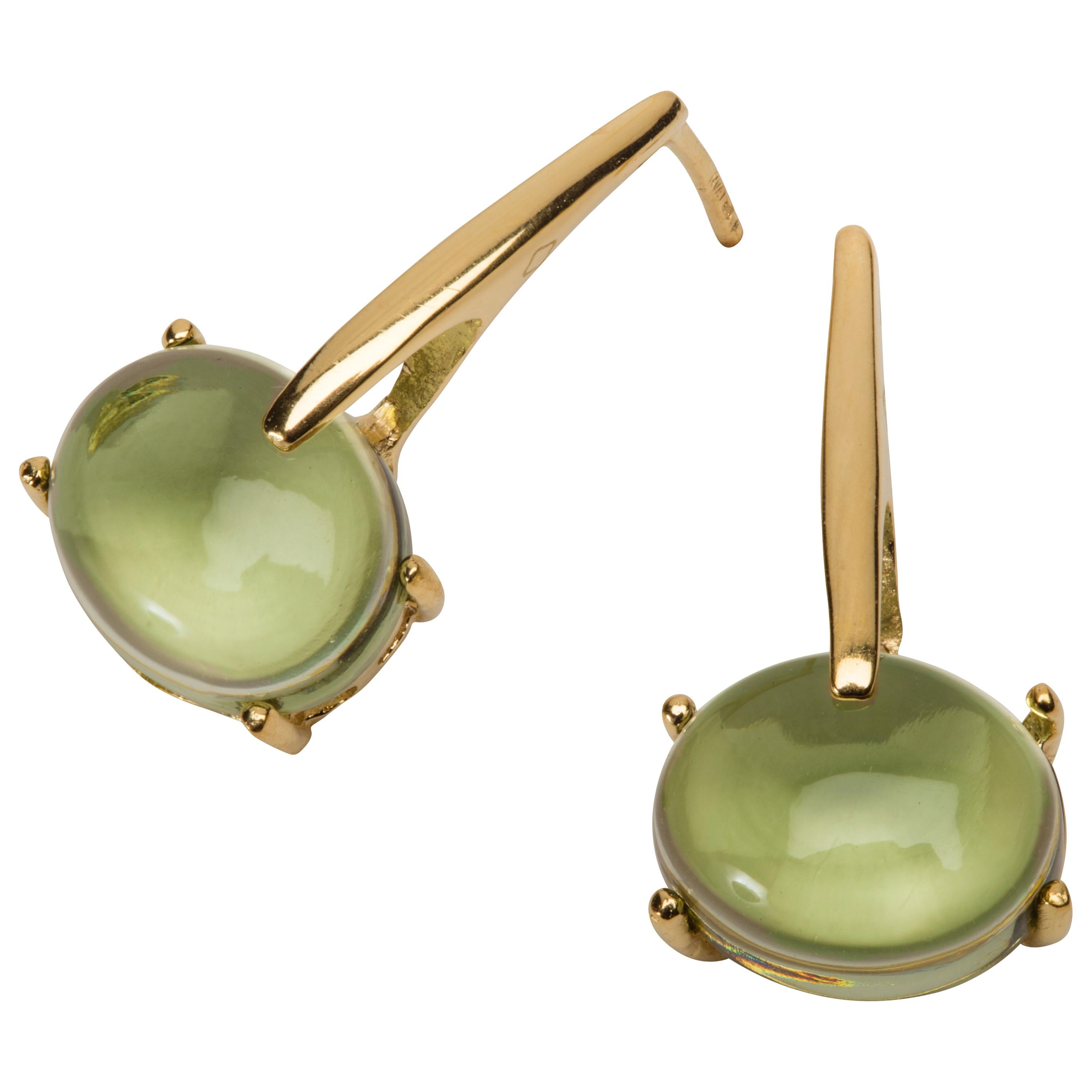 Maviada's 18 Karat Yellow Gold Vermeil Green Peridot Quartz, Gold Long Earrings