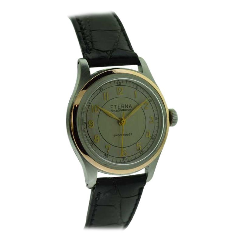 Eterna Stainless Steel and Gold Mid Size Wristwatch, circa 1940s