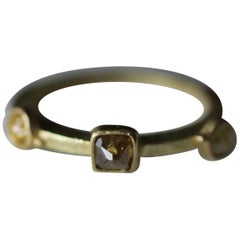 Fancy Color Diamond Three-Stone Bezel Set in 18K Gold Bridal Engagement Ring