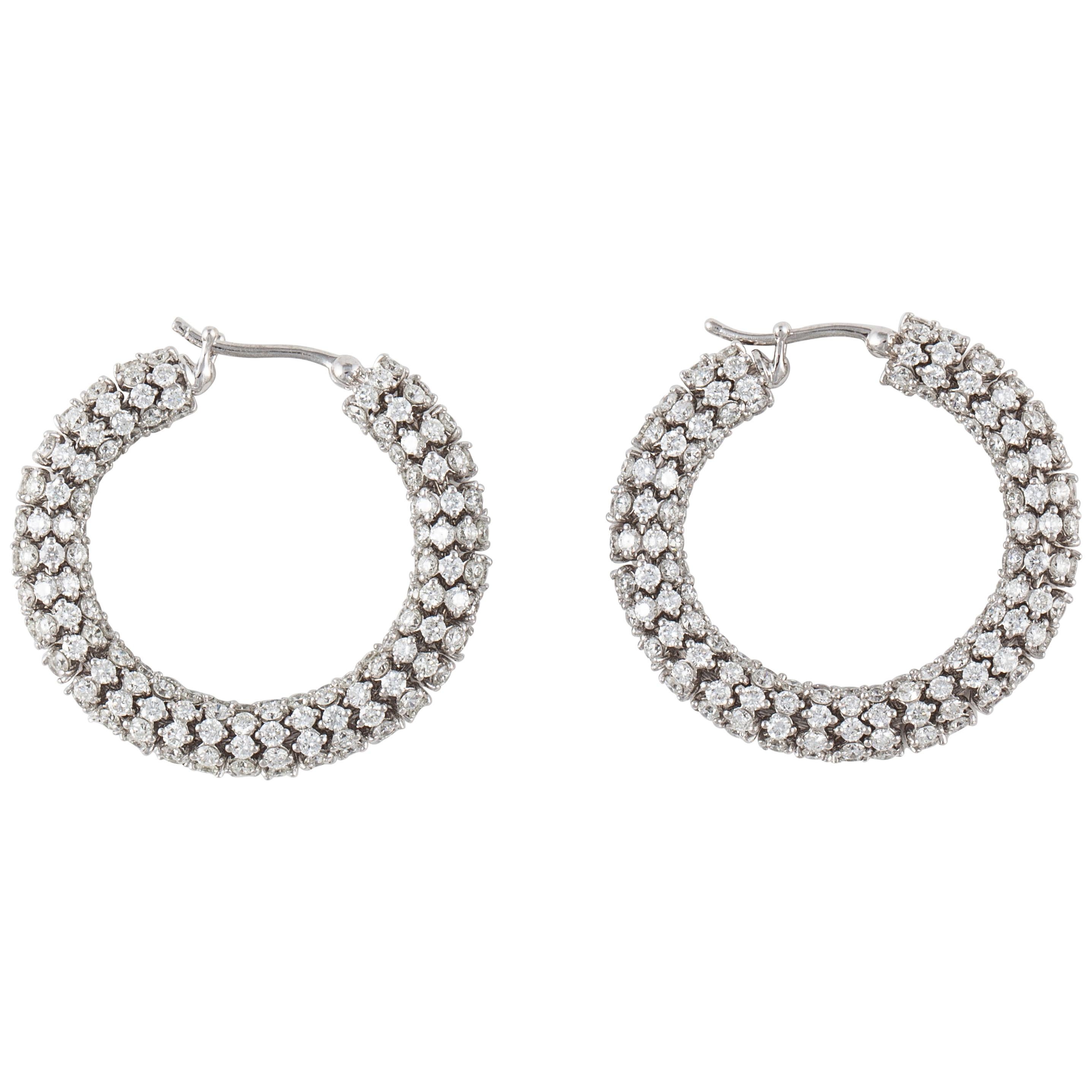 Diamond Rondel Hoop Earrings in 18K White Gold