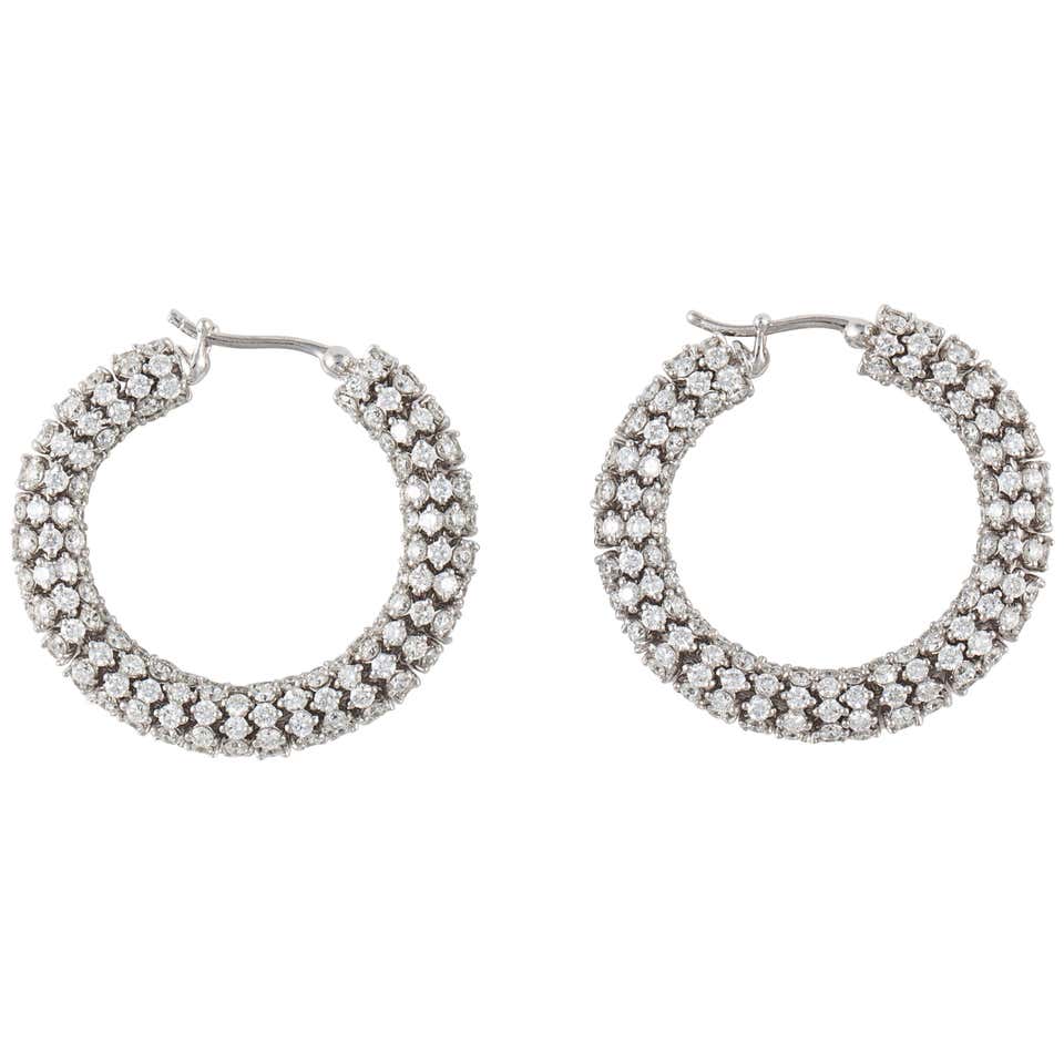 Large Diamond Hoop Earrings in 18K White Gold For Sale at 1stDibs ...