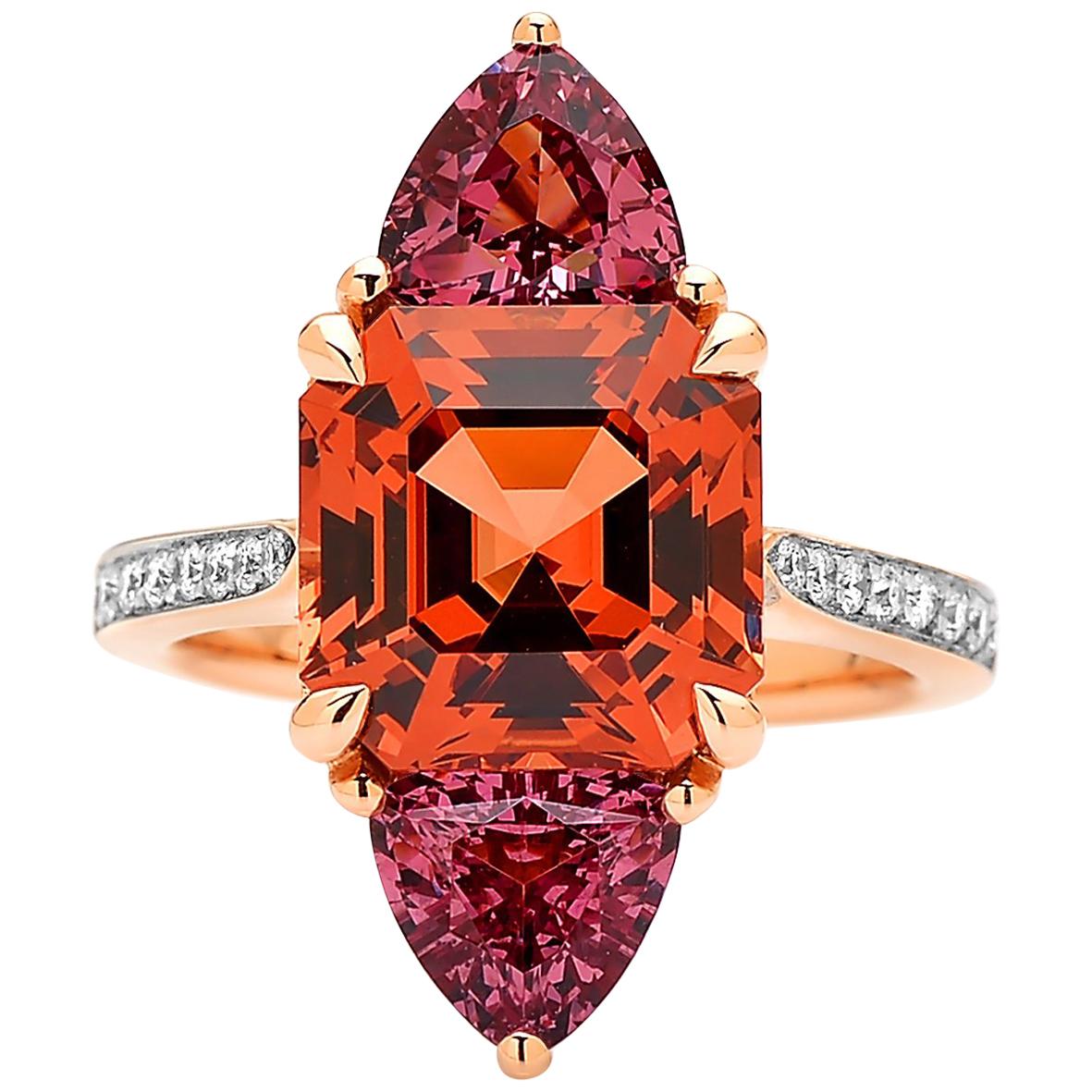 Paolo Costagli 18 Karat Rose Gold Mahenge Malaya Garnet Ring with Diamonds For Sale