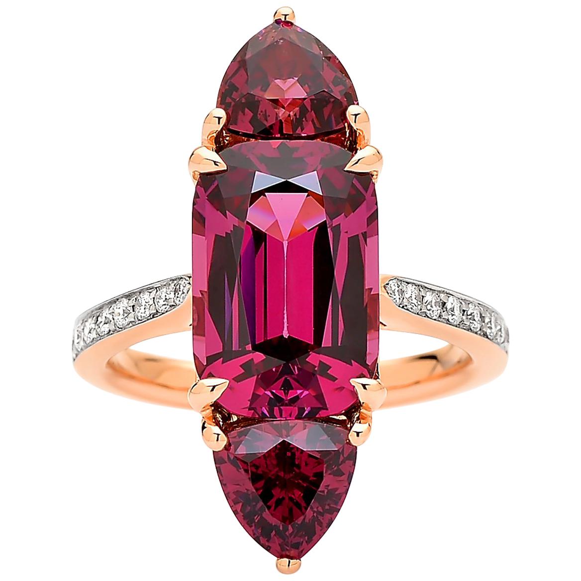 Paolo Costagli 18 Karat Rose Gold 8.22 Carat Rhodolite Garnet Ring with Diamonds For Sale