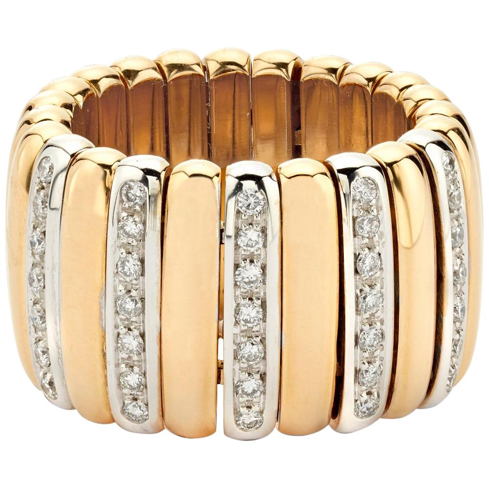 Scheffel, Schmuck 18 Karat Gold with Diamonds Flexible Ribbed Ring For Sale