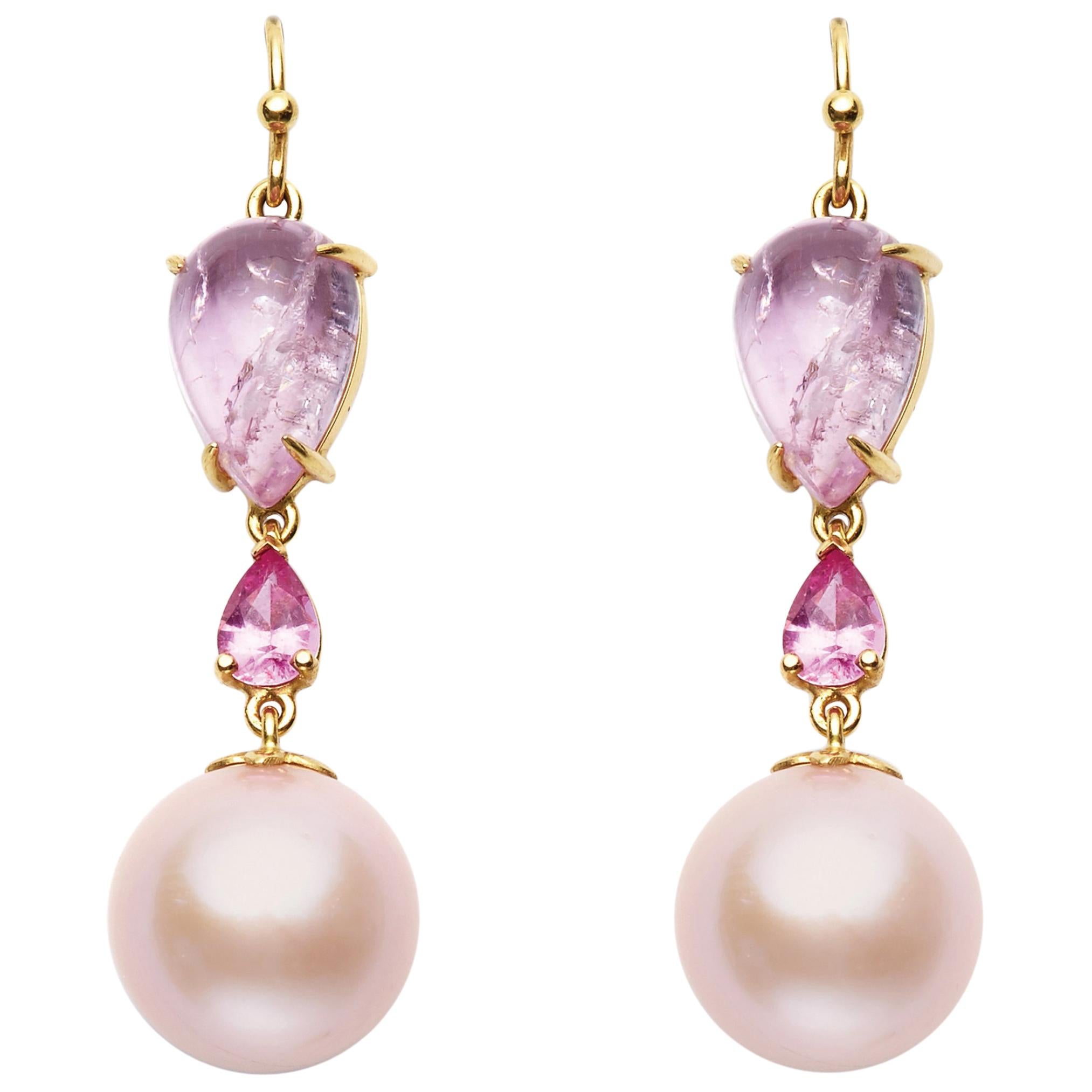 Susan Lister Locke Pink Topaz, Sapphire and Freshwater Pearls set in 18K Gold For Sale