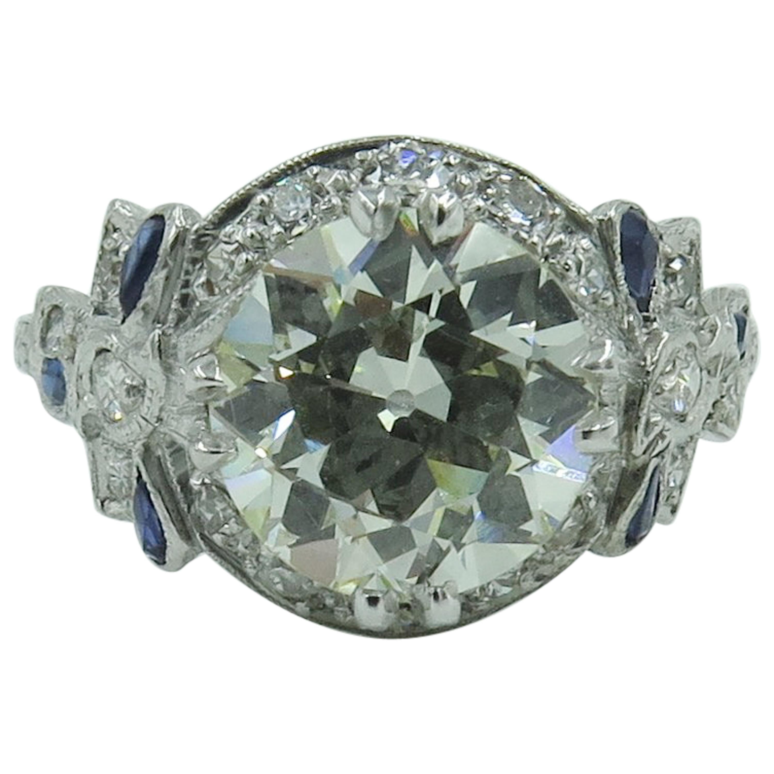 Edwardian Platinum, Diamond and Sapphire Ring