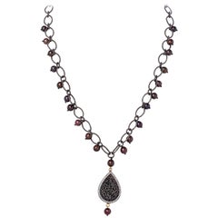 White Sapphire & Sterling Silver Filigree Pendant Necklace w Amber Akoya Pearls
