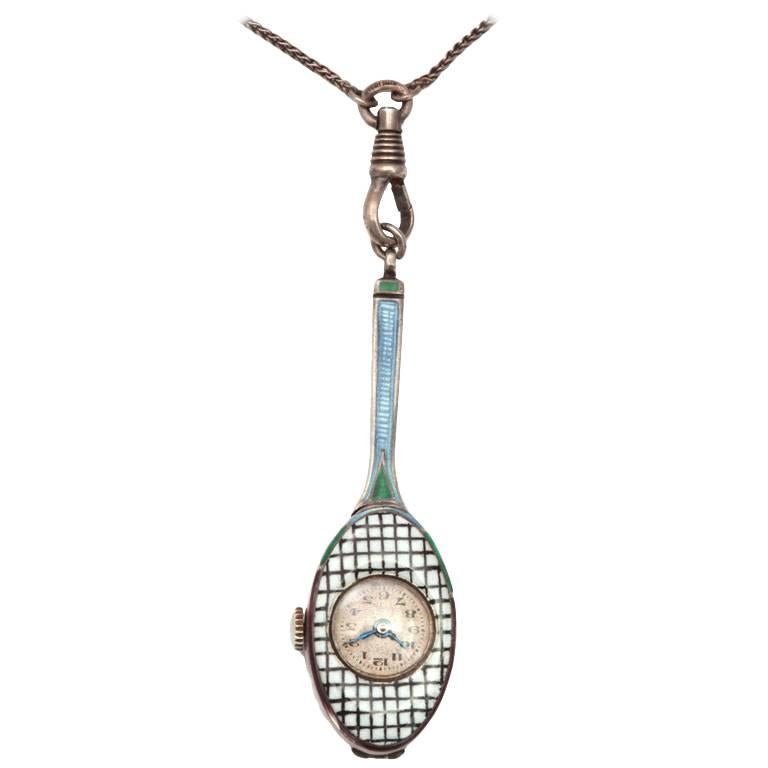 J. Grevere Tennisschläger-Uhr aus Sterlingsilber