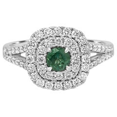 Alexandrite Round White Diamond Double Halo Gold Bridal Fashion Ring