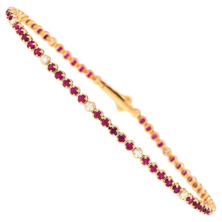 18 Karat Rose Gold White Diamond And Red Ruby Tennis Bracelet By 18 Karat Rose Gold White Diamond And Red Ruby Tennis Bracelet By Alessa Jewelry For