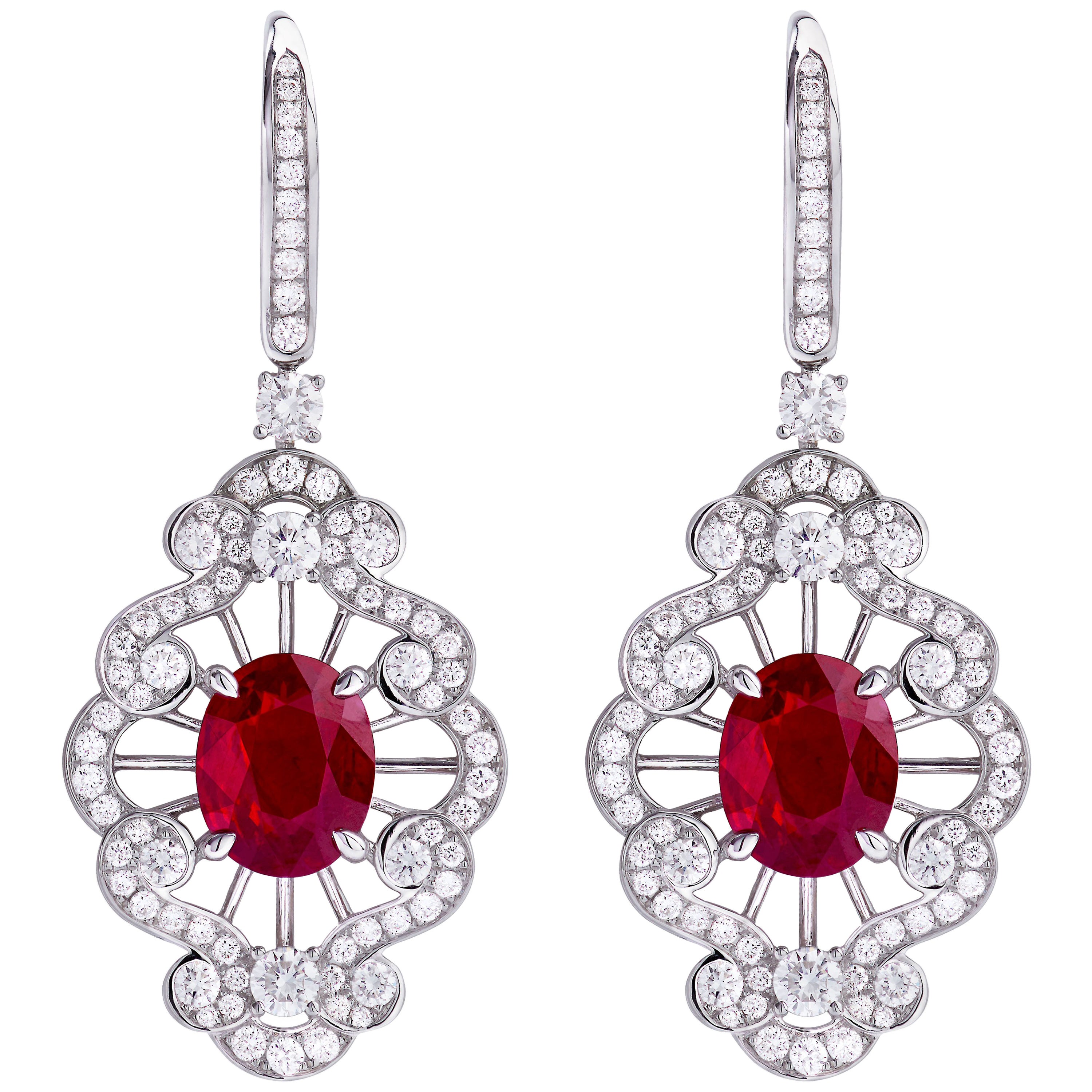Pigeon's Blood Ruby Diamond Earrings For Sale at 1stDibs