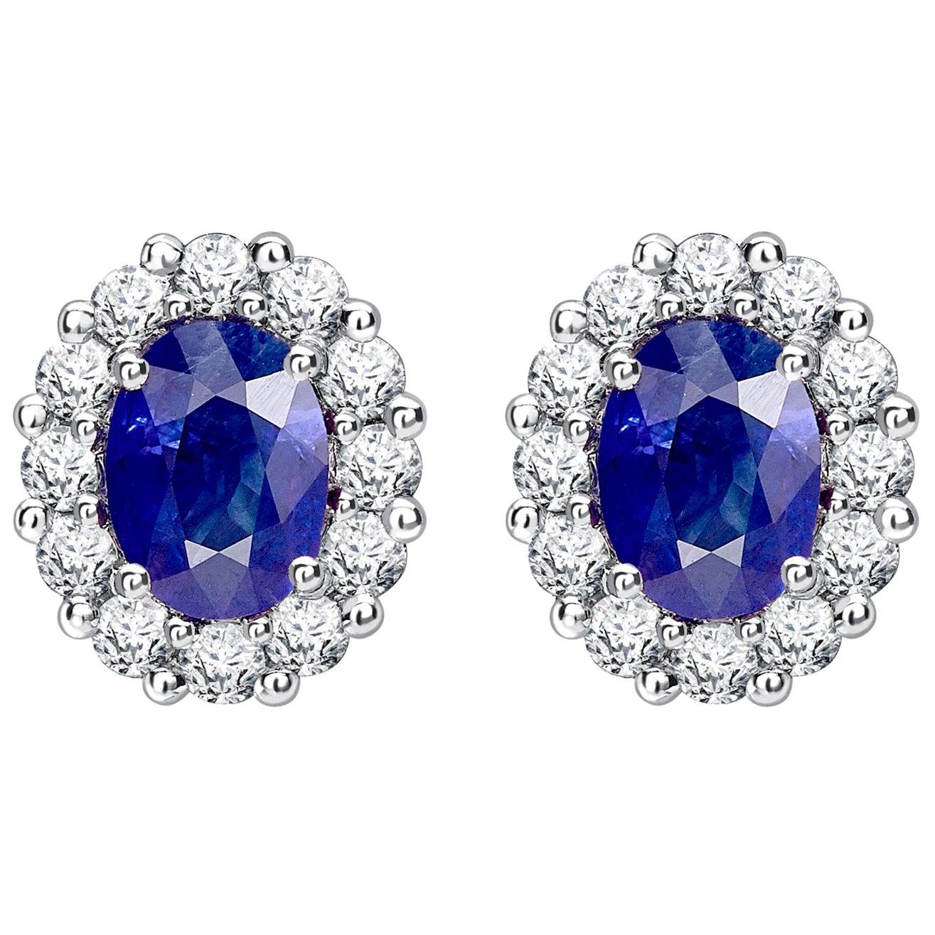 Garrard '1735' Platinum GIA Certified Oval Blue Sapphire Diamond Cluster Studs