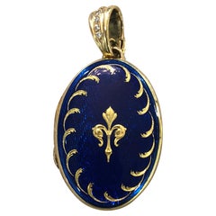 Blue Enamel 18 Karat Yellow Gold Faberge Pendant