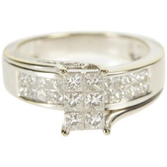 Princess Cut Diamond Cluster White Gold Engagement Ring