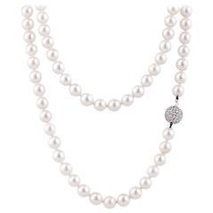 Pearl Necklace with Diamond Ball Clasp
