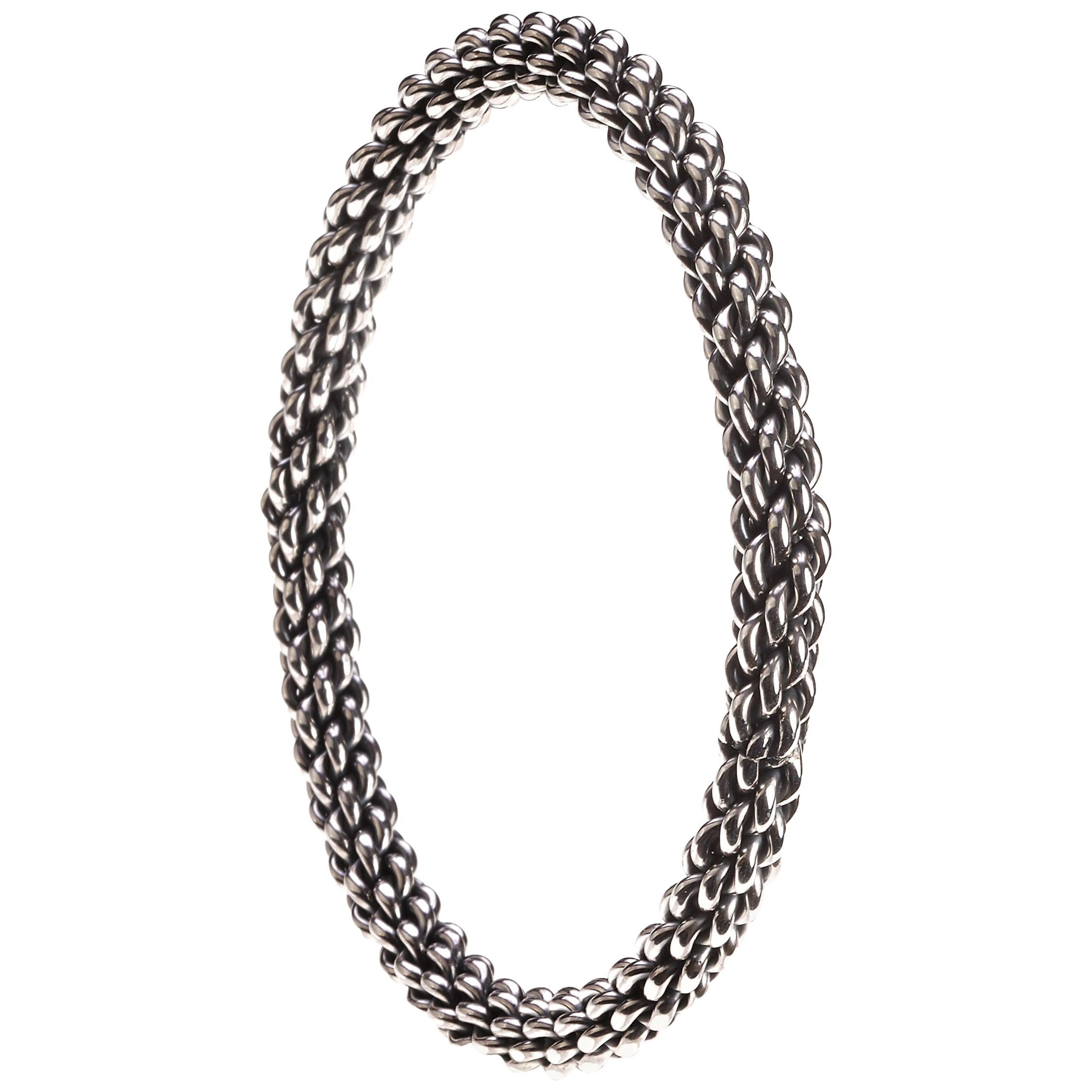 "Trenada" hand-braided sterling silver bangle For Sale