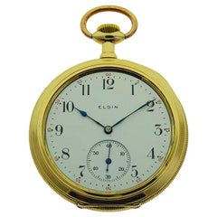 Elgin Gelbgold gefüllt Art Deco Open Faced Taschenuhr von 1906