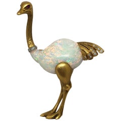 Shreve & Co. Gold and Opal Ostrich Art Nouveau Brooch