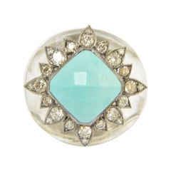 The Moderns Crystal Turquoise Diamond Sterling Statement Ring (bague en cristal de roche moderne)