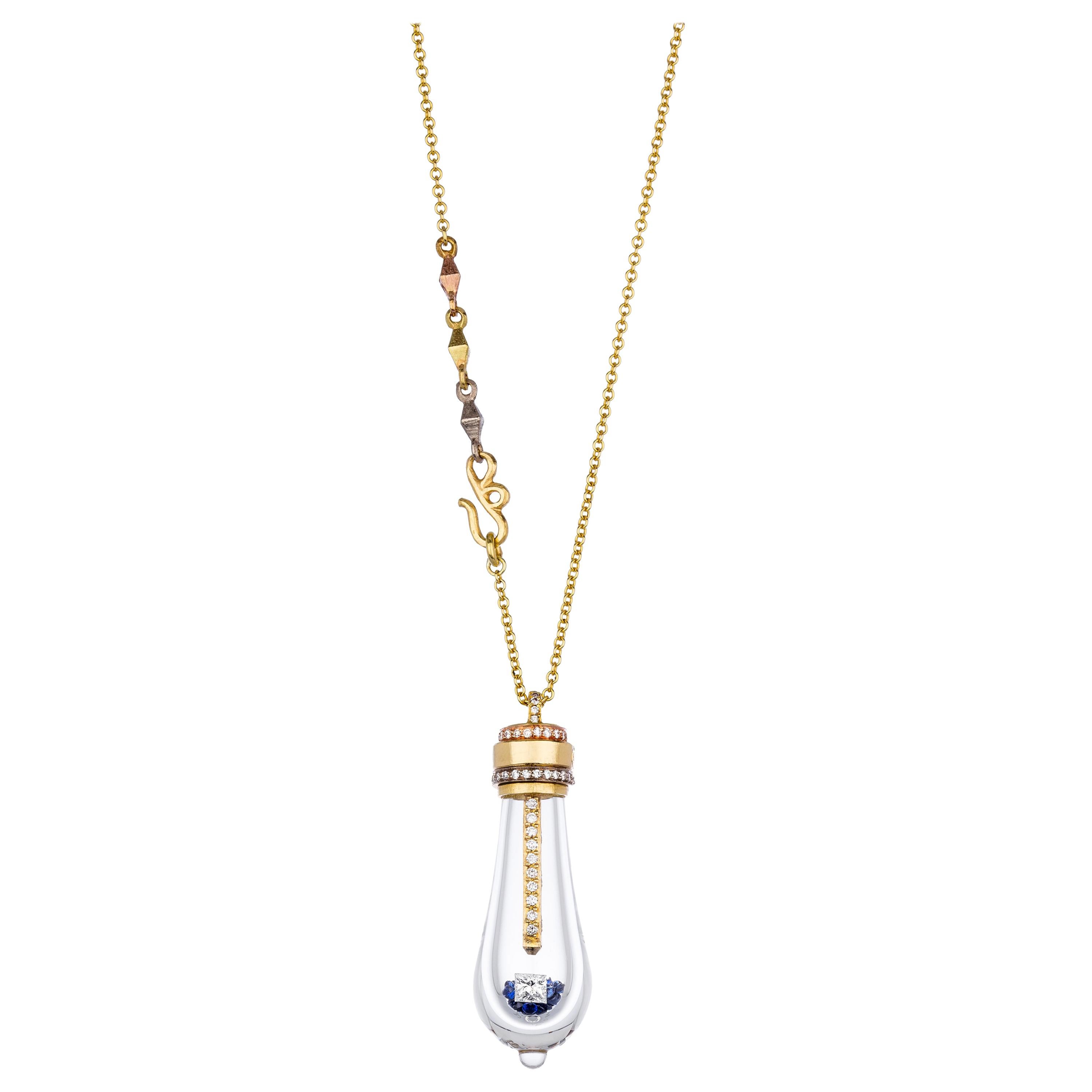 18 Karat Hand Blown Glass Large Lightkeeper Locket Necklace For Sale