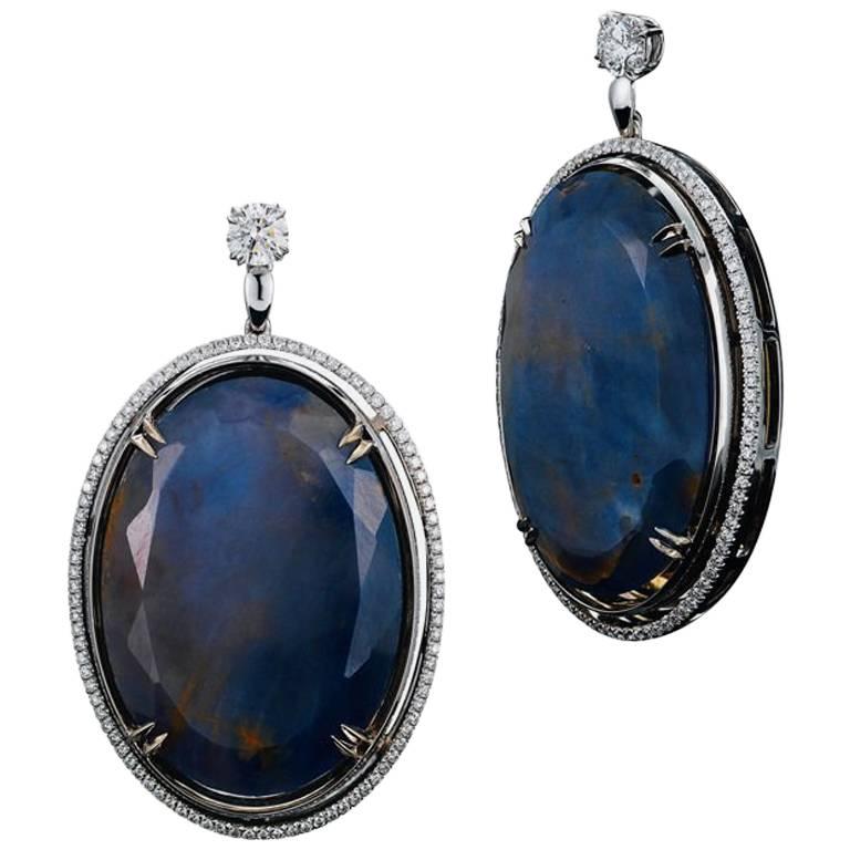 Alexandra Mor Sapphire and Diamond Dangling Earrings For Sale
