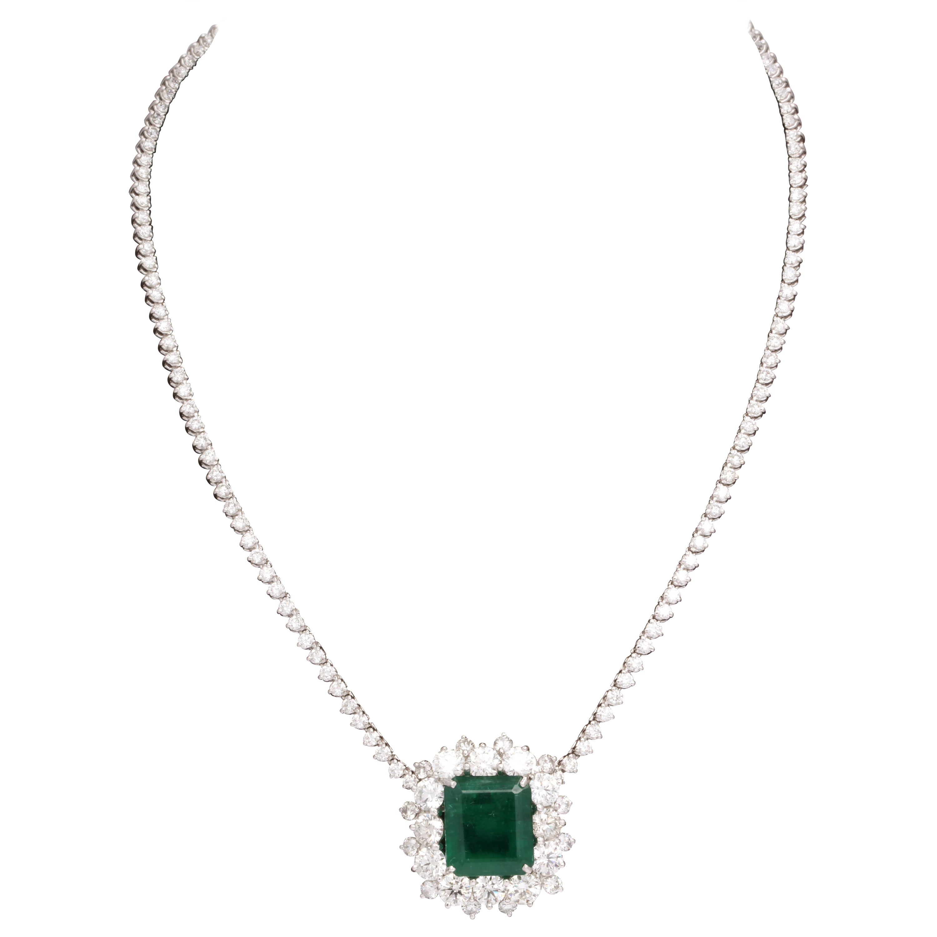 Emerald and Diamond Pendant Necklace