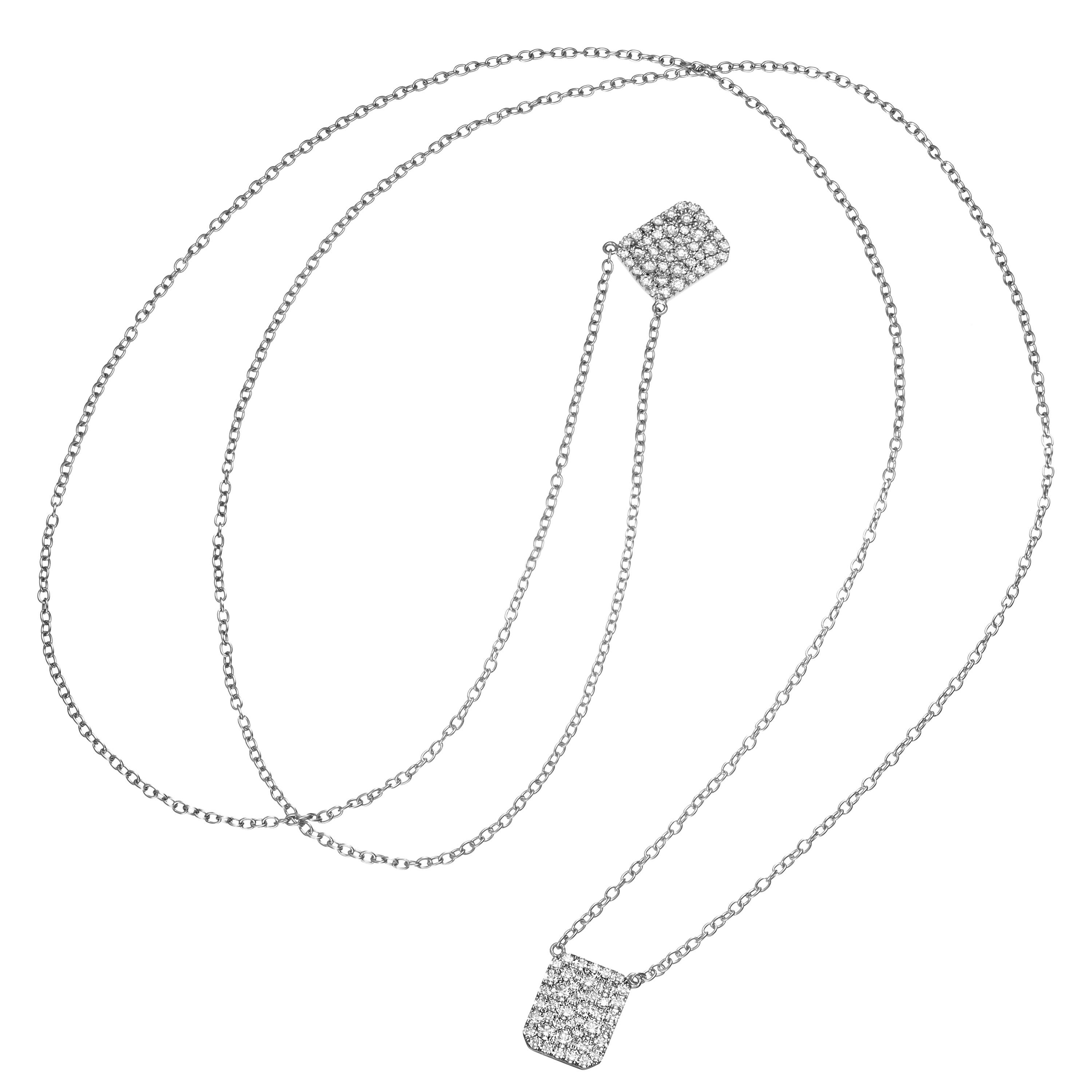 0.79 Carat Pave Diamond Scapular 18 Karat White Gold Necklace For Sale