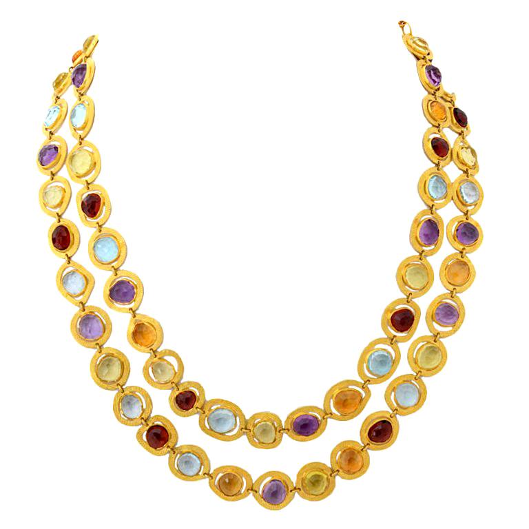 Long Gold Chain with Semi Precious Stones For Sale at 1stDibs