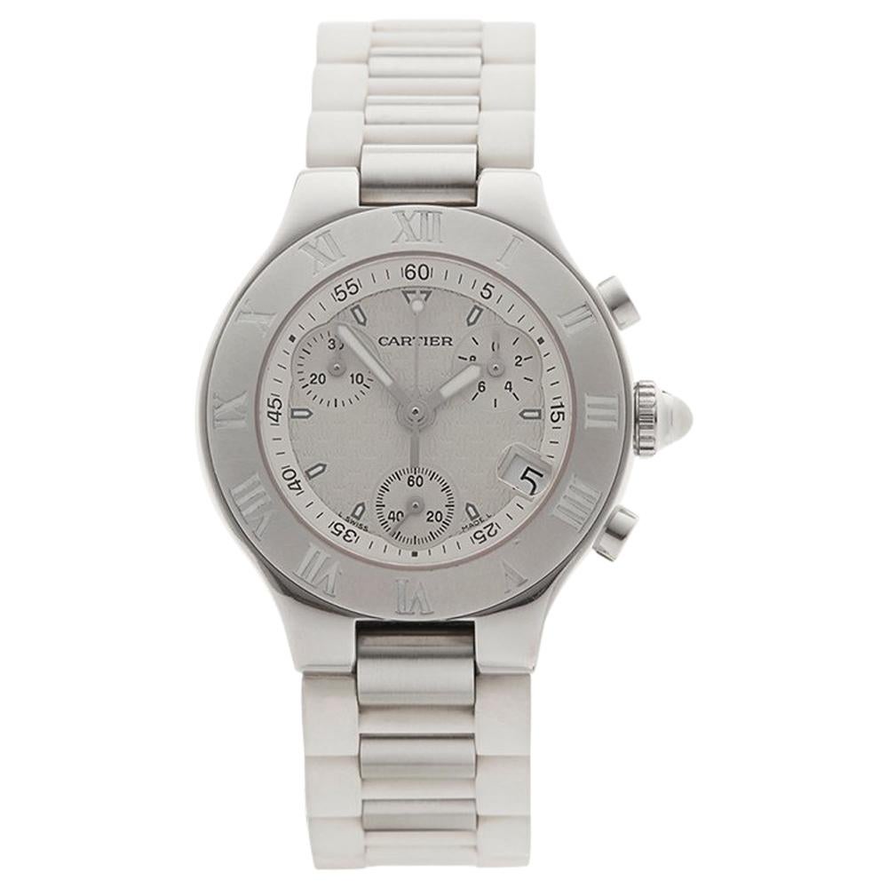 2000s Cartier Must de 21 Chronoscaph Stainless Steel Wristwatch