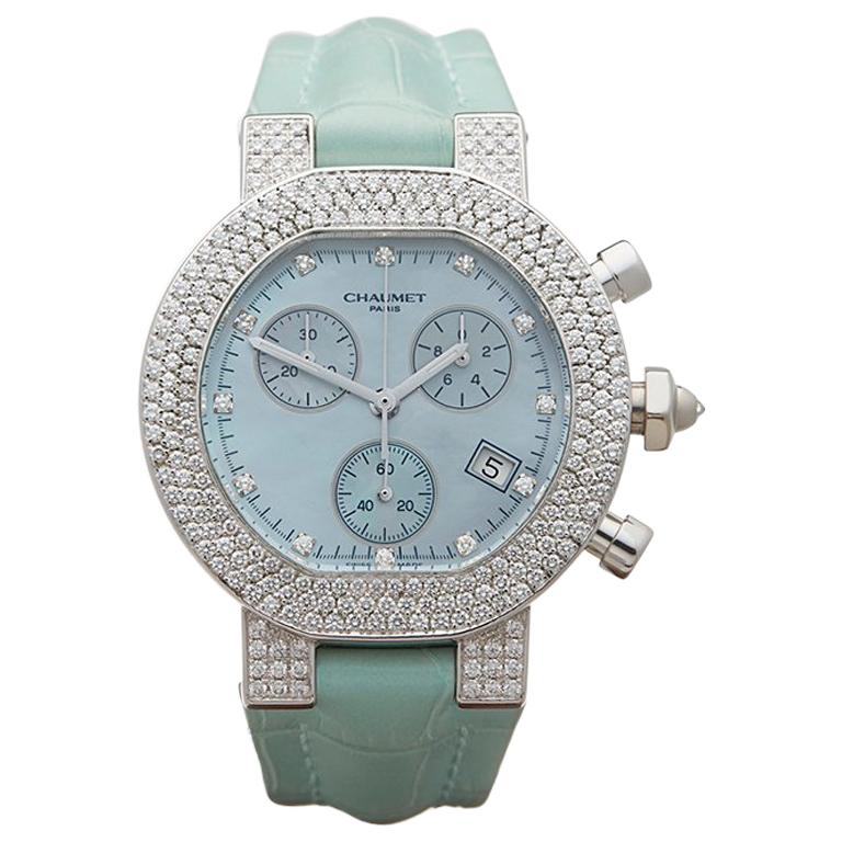 2000's Chaumet Style De Chaumet Diamond Chronograph White Gold Wristwatch