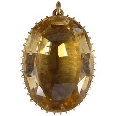 Antique Late Victorian 45 Carat Citrene Pendant, 14 Carat Yellow Gold
