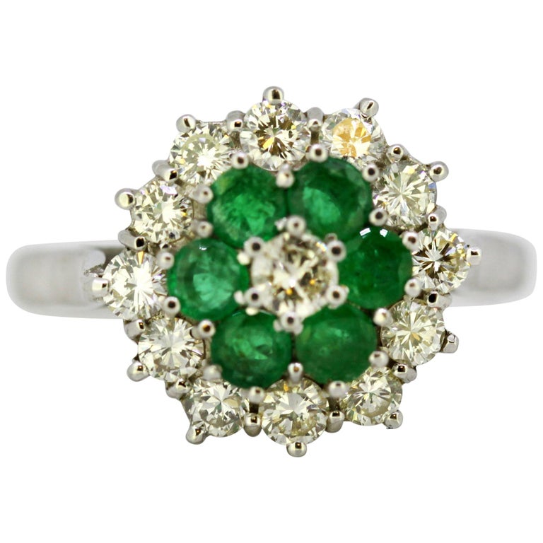 Vintage 18 Karat White Gold Ladies Cluster Ring with Diamonds and ...