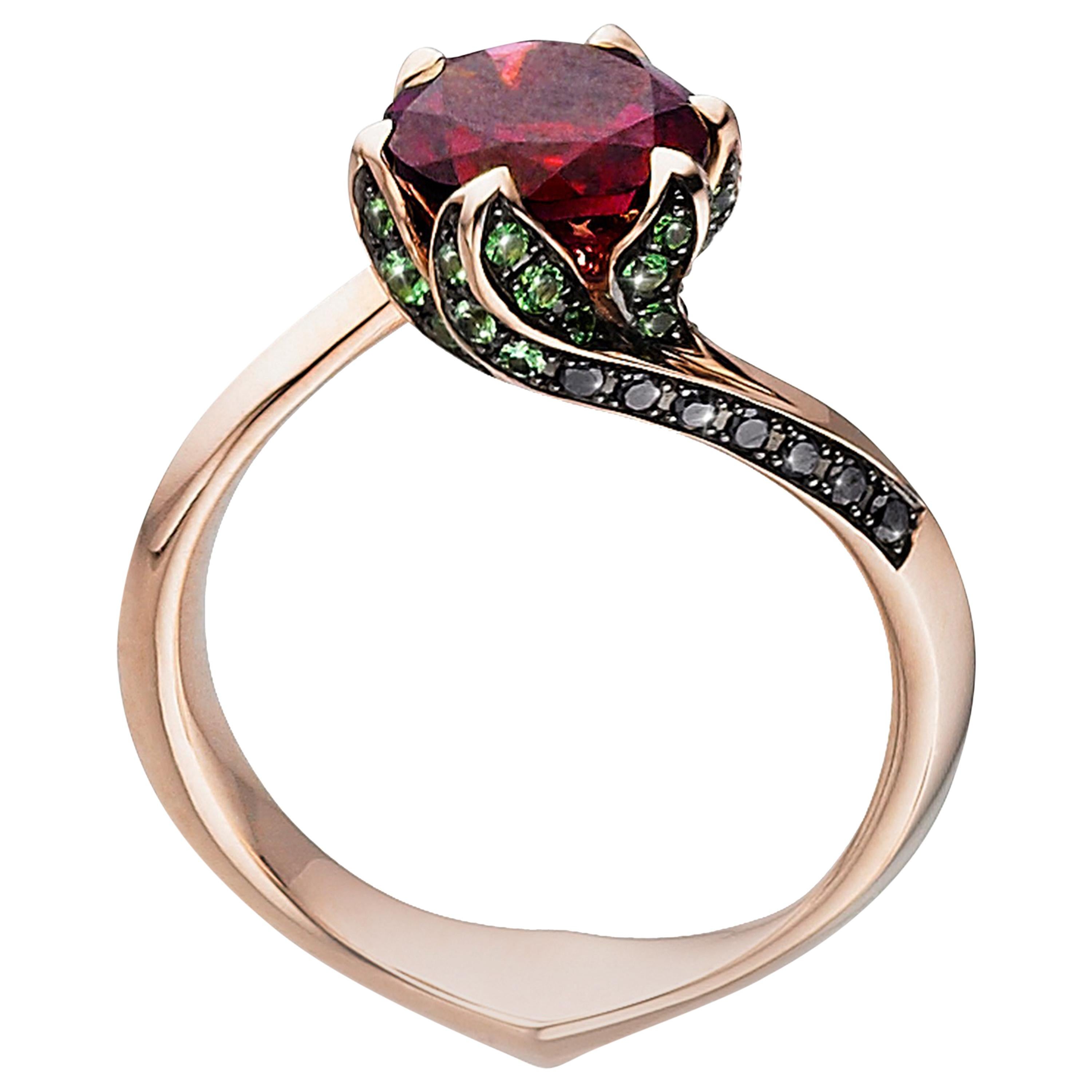 Rubellite Lily Pad Engagement Ring For Sale