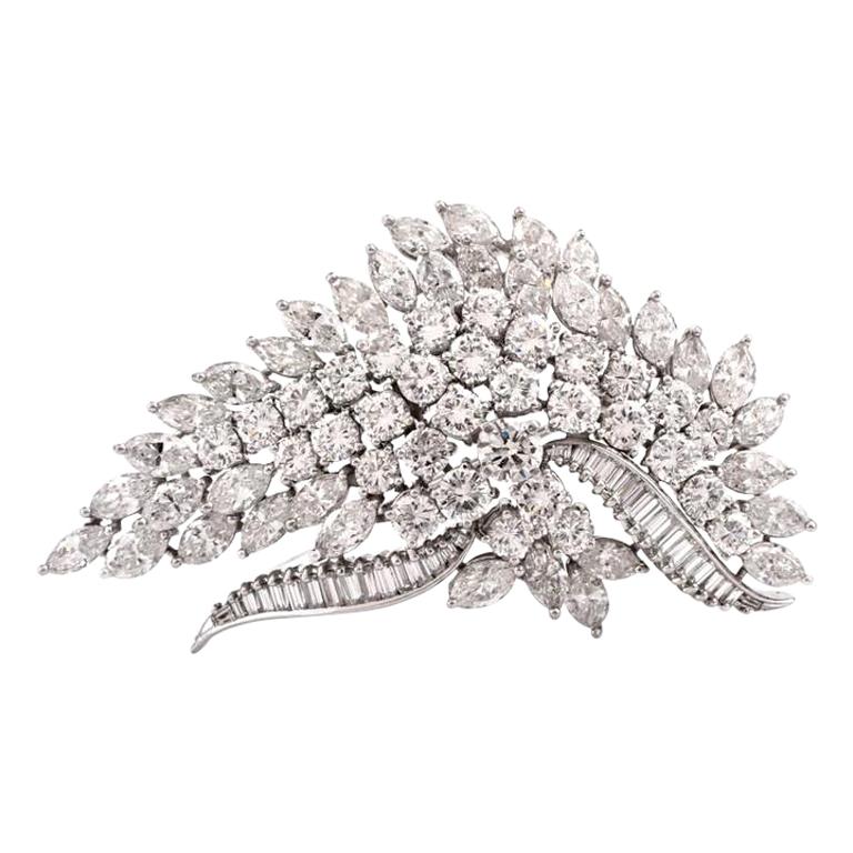 Elwood Van Clief Diamond Platinum Leaf Brooch Pin For Sale