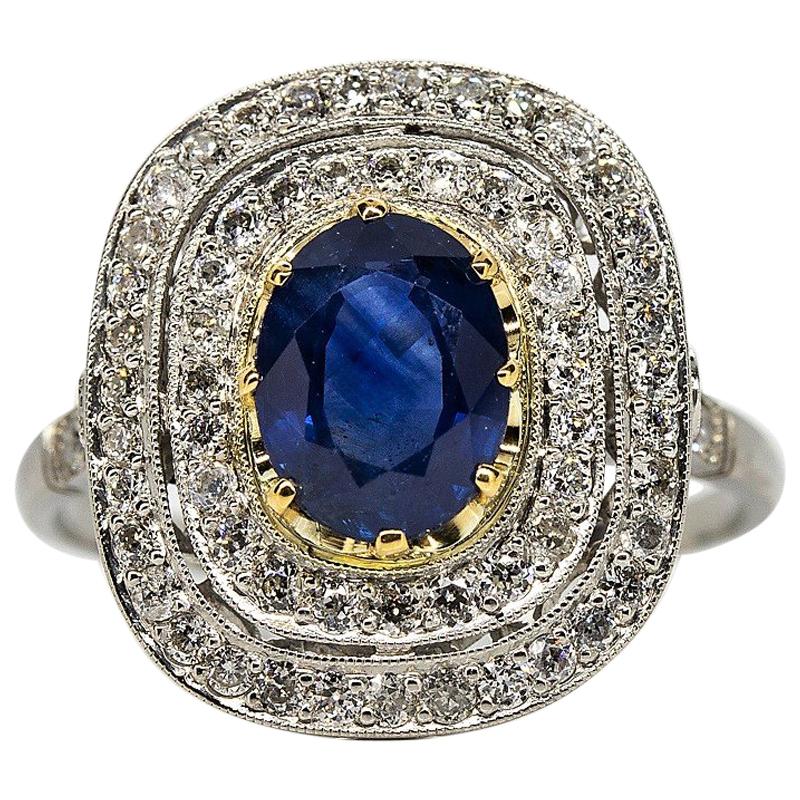 Platinum Estate Handmade Natural Sapphire and Diamonds Ring