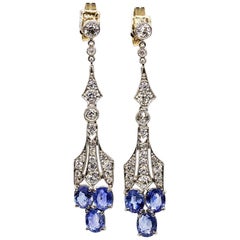 Antique Art Deco Platinum Diamonds and Sapphires Earrings