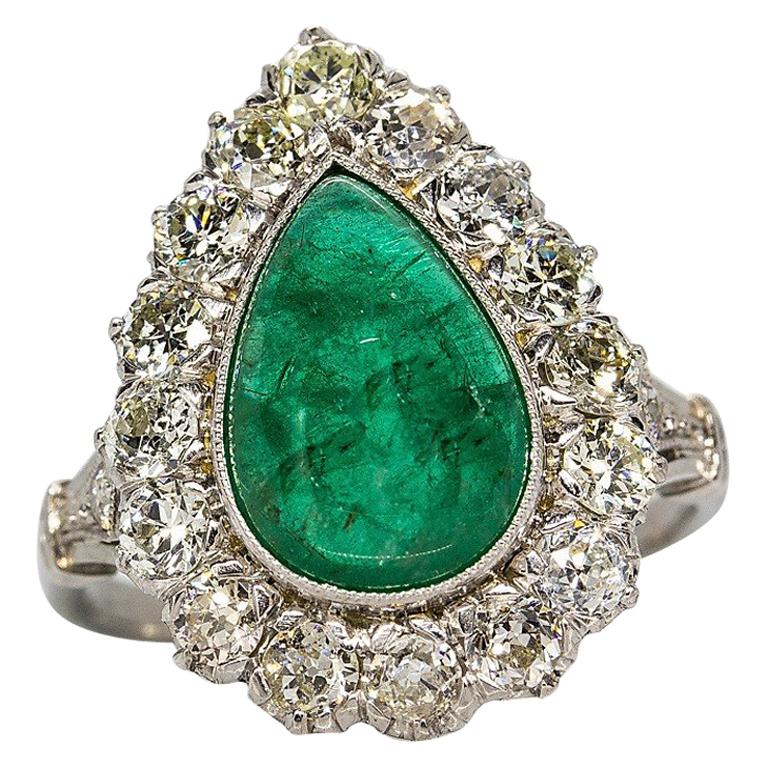 Platinum Handmade Emerald and Diamonds Halo Ring For Sale