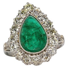 Platinum Handmade Emerald and Diamonds Halo Ring
