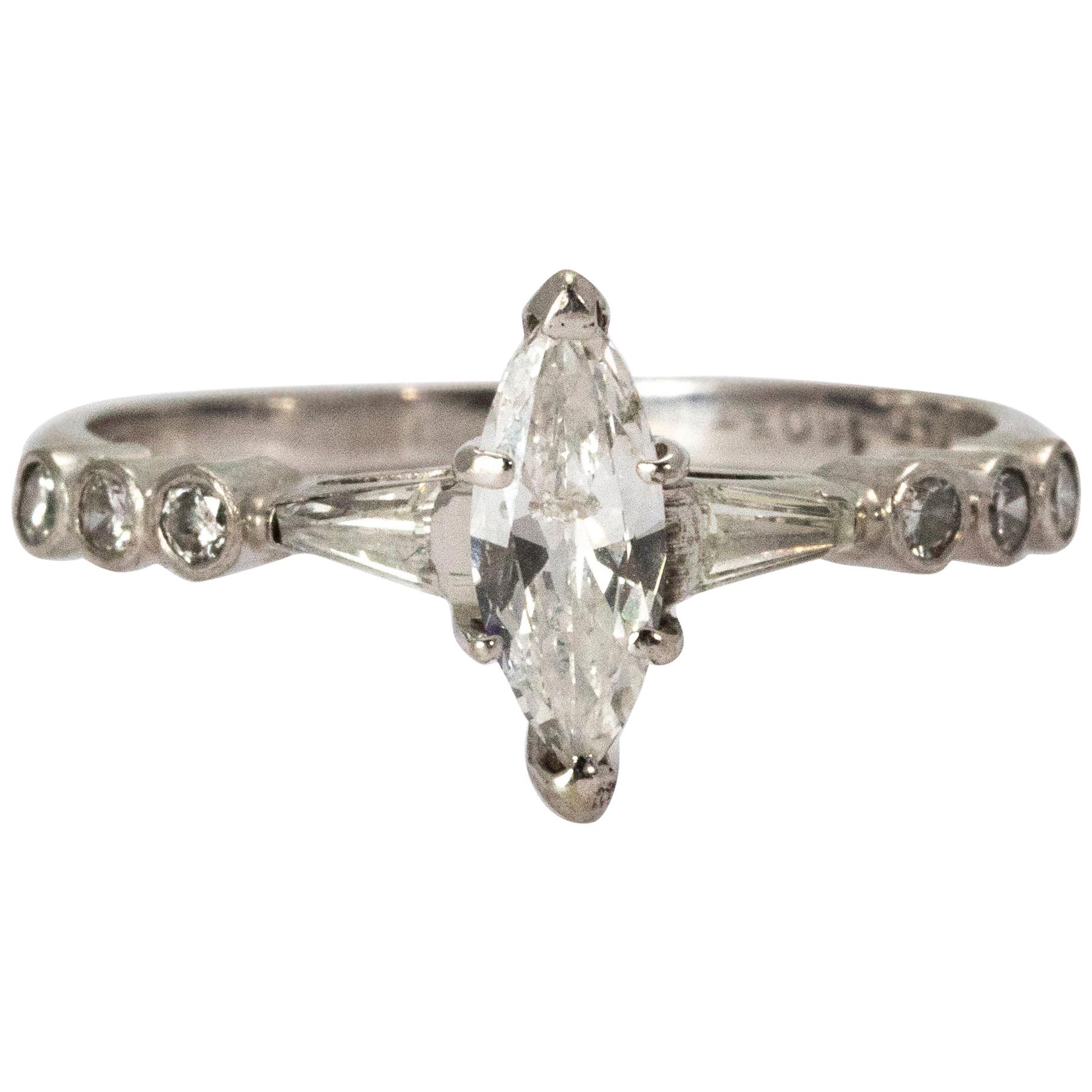 Certified 1940s Diamond Marquise Ring For Sale