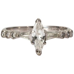 Zertifizierter Diamant-Marquise-Ring aus den 1940er Jahren