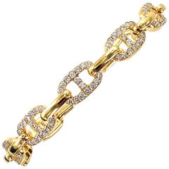 Modern Diamond Anchor Link Hinged 18 Karat Yellow Gold Cuff Bracelet