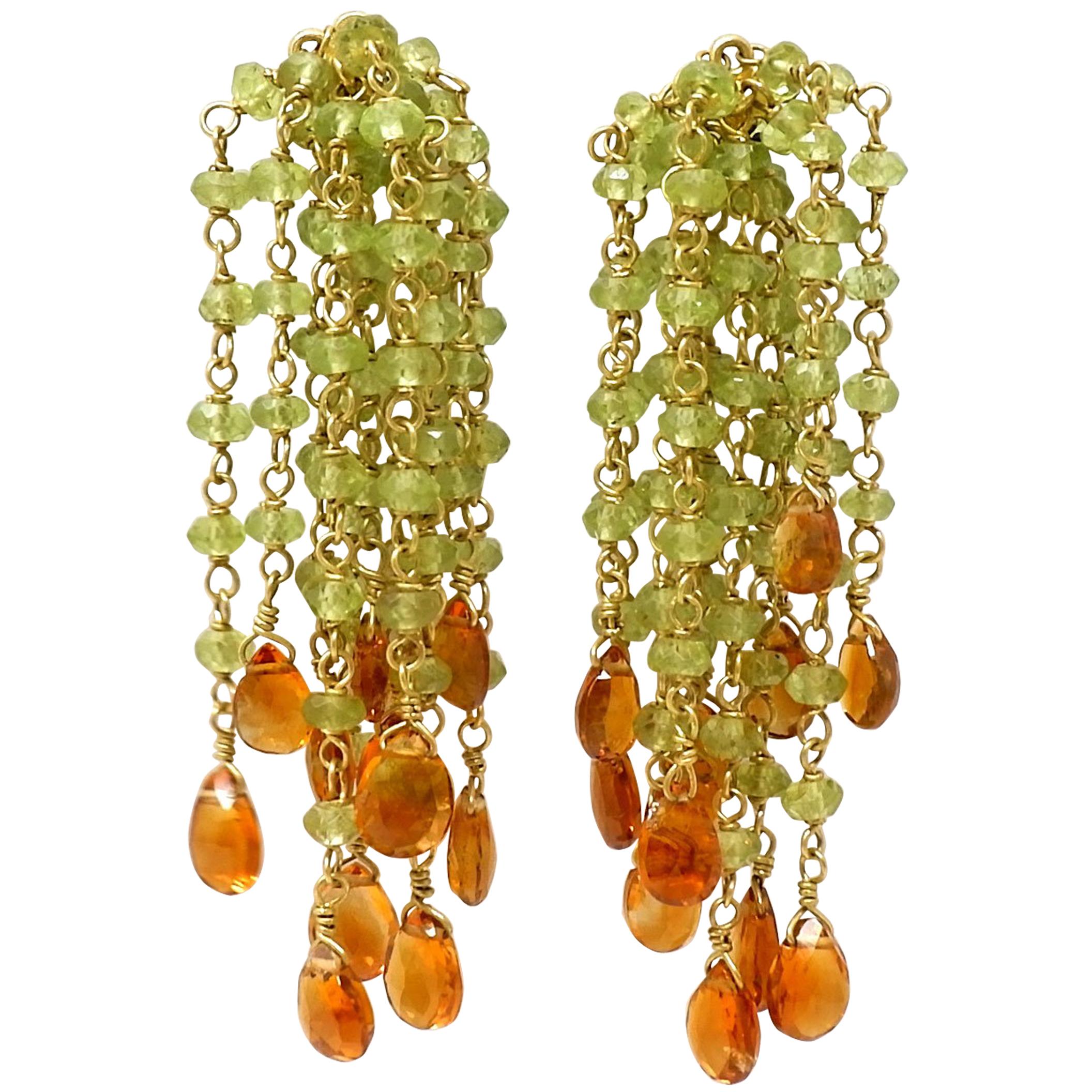 Peridot and Citrine Gold Bead Earrings For Sale