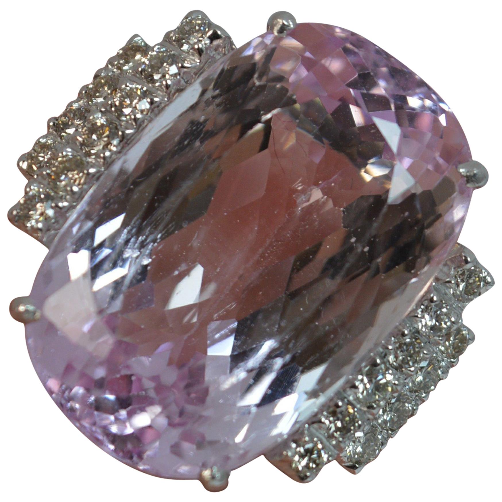 Natural Kunzite 20 Diamond 18 Carat White Gold Ladies Ring