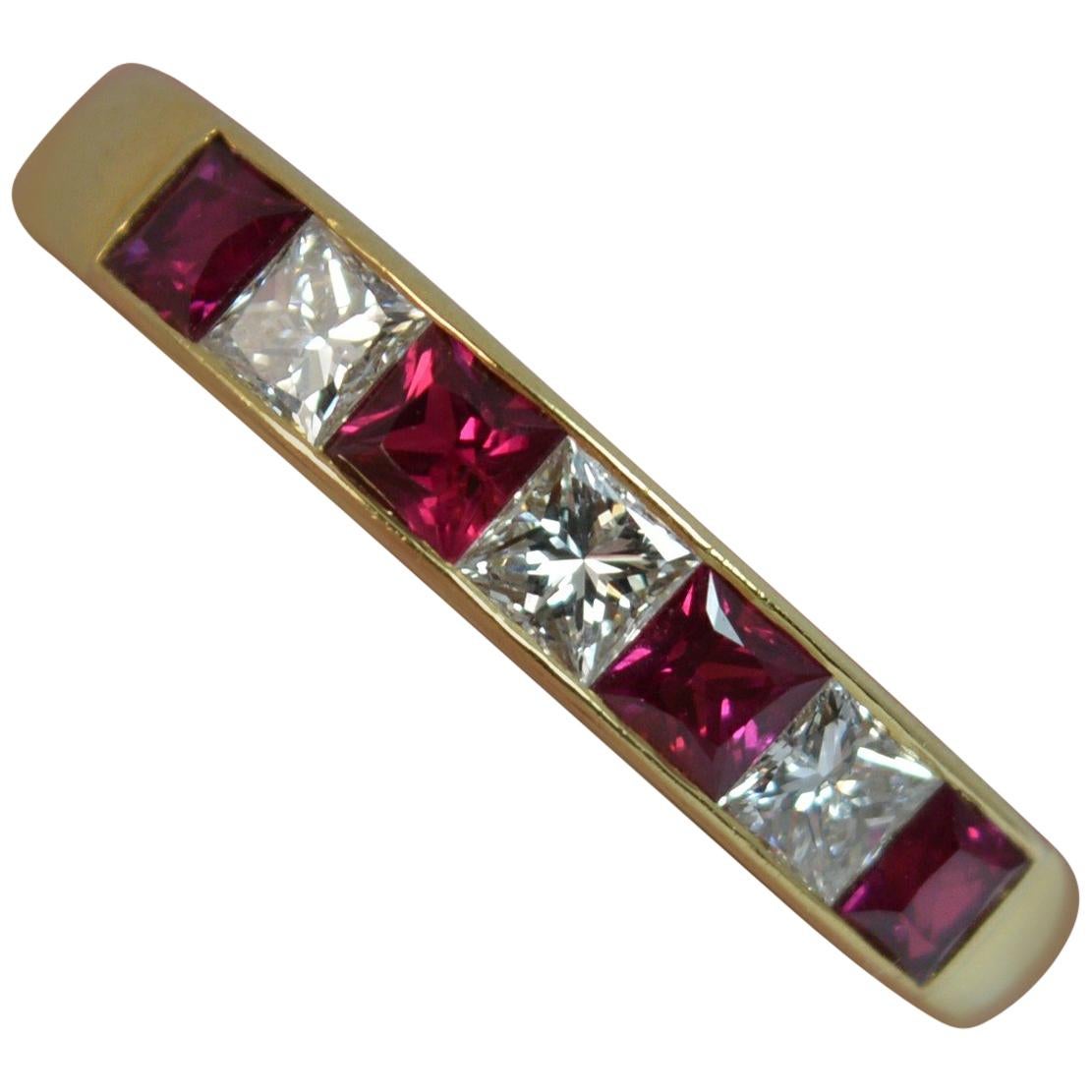 Cropp and Farr VS 0.90 Carat Diamond and Ruby 18 Carat Gold Half Eternity Ring