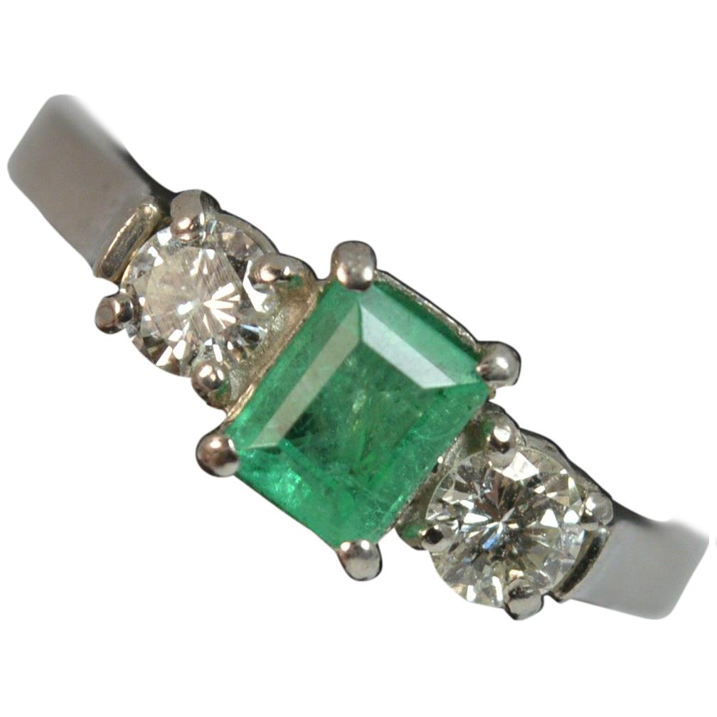 Platinum Emerald and Diamond Trilogy Engagement Ring