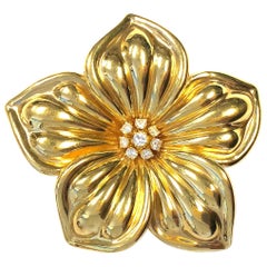 Vintage Van Cleef & Arpels Large Diamond and Gold Magnolia Flower Brooch