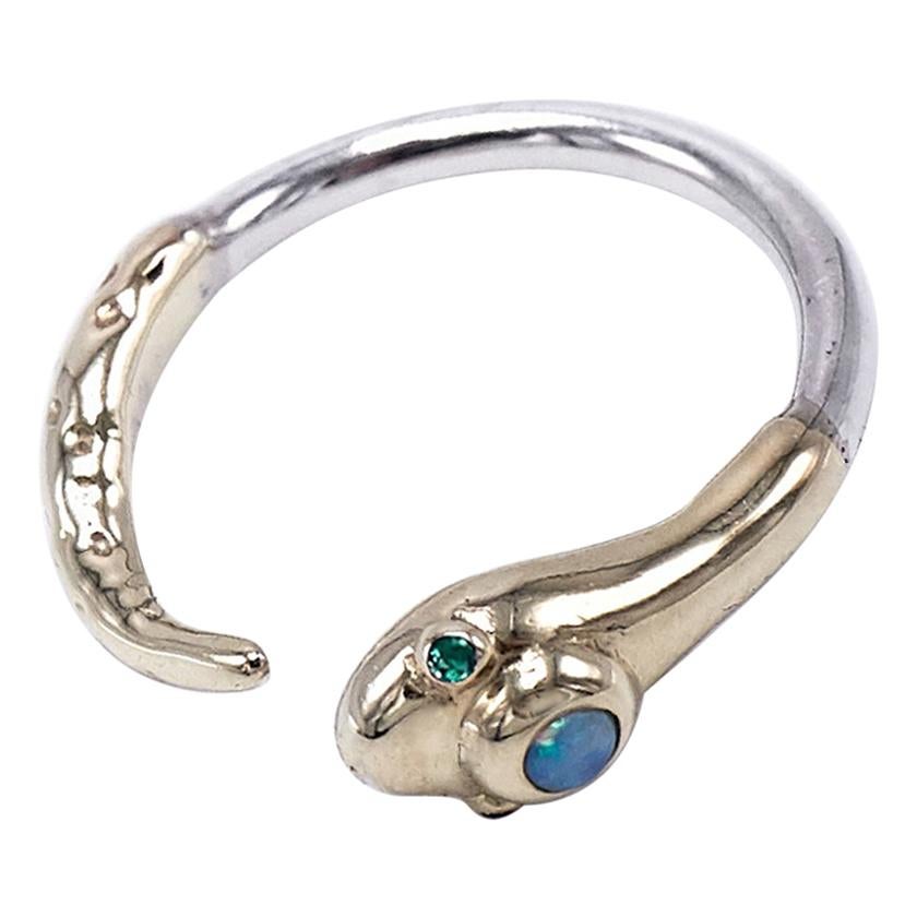 Snake Ring Gold Emerald Opal Cocktail Ring  Adjustable J Dauphin For Sale