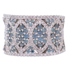 EFFY Blue and White Diamond Wide Band 2.46 Carat 14 Karat White Gold